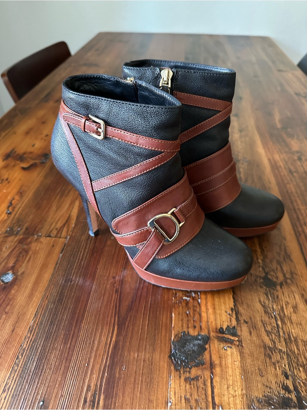 Cole Haan Black and Brown Strappy Ankle Booties - Picture 2 of 5
